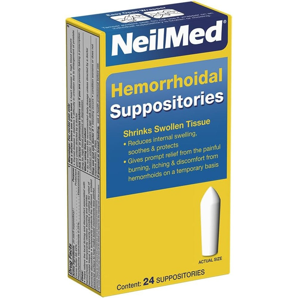 NeilMed Hemorrhoidal Suppositories 24 count front packaging view