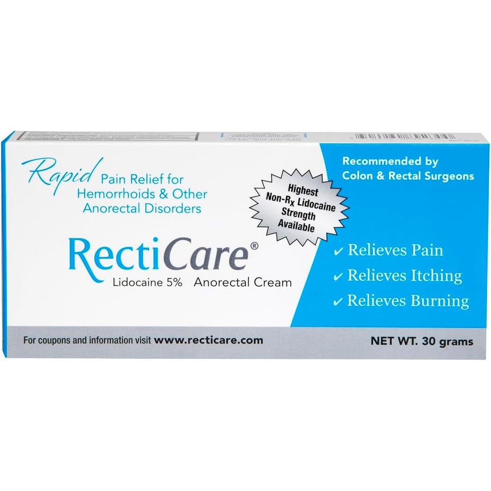 RectiCare Anorectal Lidocaine 5 Percent Cream front view packaging