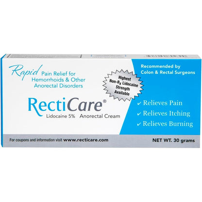 RectiCare Anorectal Lidocaine 5 Percent Cream front view packaging
