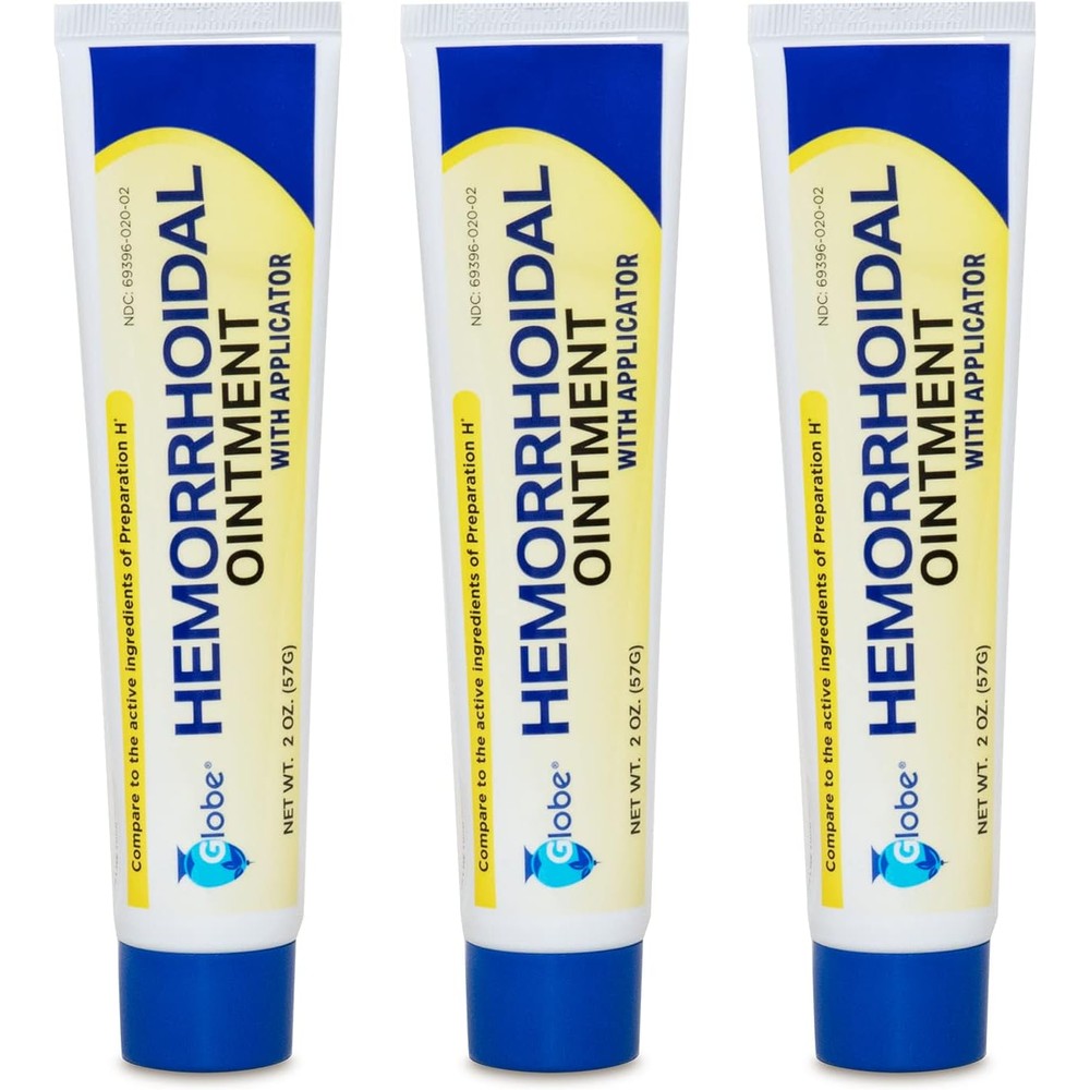 Globe Hemorrhoidal Pain Relief Ointment front view of the package showcasing fast-acting itch and swelling relief.
