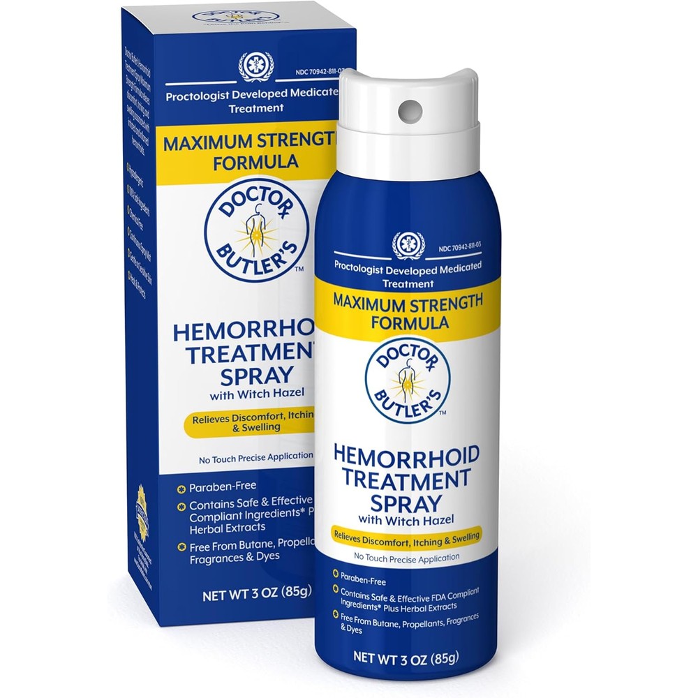 Doctor Butler's Hemorrhoid Spray front view of the 3 ounce bottle for medicated itch relief