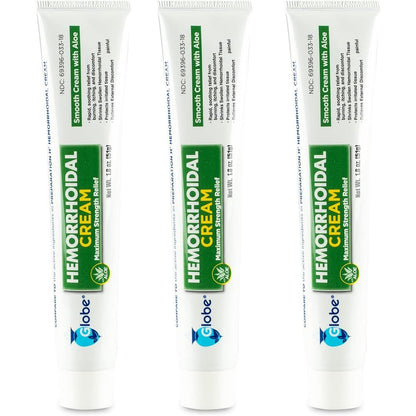 Globe Hemorrhoid Cream 3 Pack front view packaging for piles relief