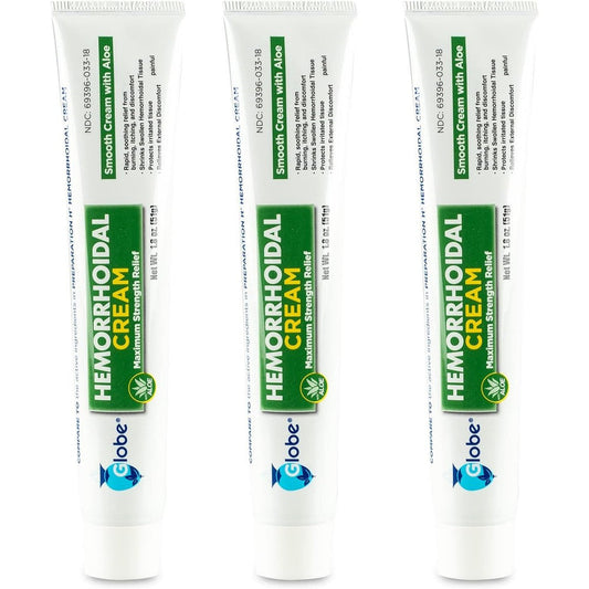 Globe Hemorrhoid Cream 3 Pack front view packaging for piles relief