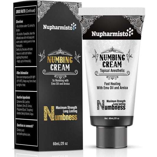 Nupharmisto Lidocaine Numbing Cream sixty gram tube front view for topical pain relief