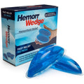 Hemorrwedge hemorrhoid treatment ice pack front view with twin blue gel packs next to the clear hygienic storage case