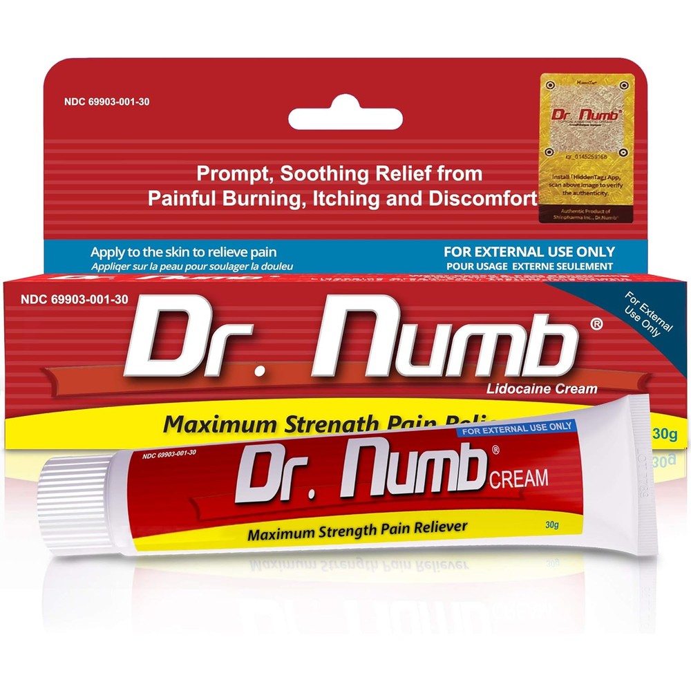Dr. Numb 5 Percent Lidocaine Numbing Cream front view packaging