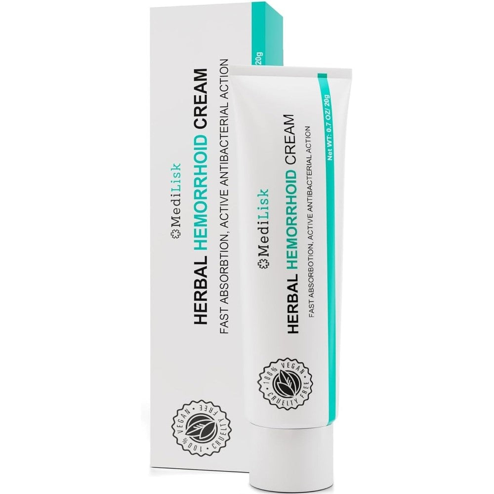 MediLisk Herbal Hemorrhoid Cream front view packaging for natural symptom relief