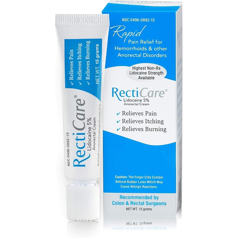 RectiCare Anorectal Lidocaine Five Percent Cream front view packaging