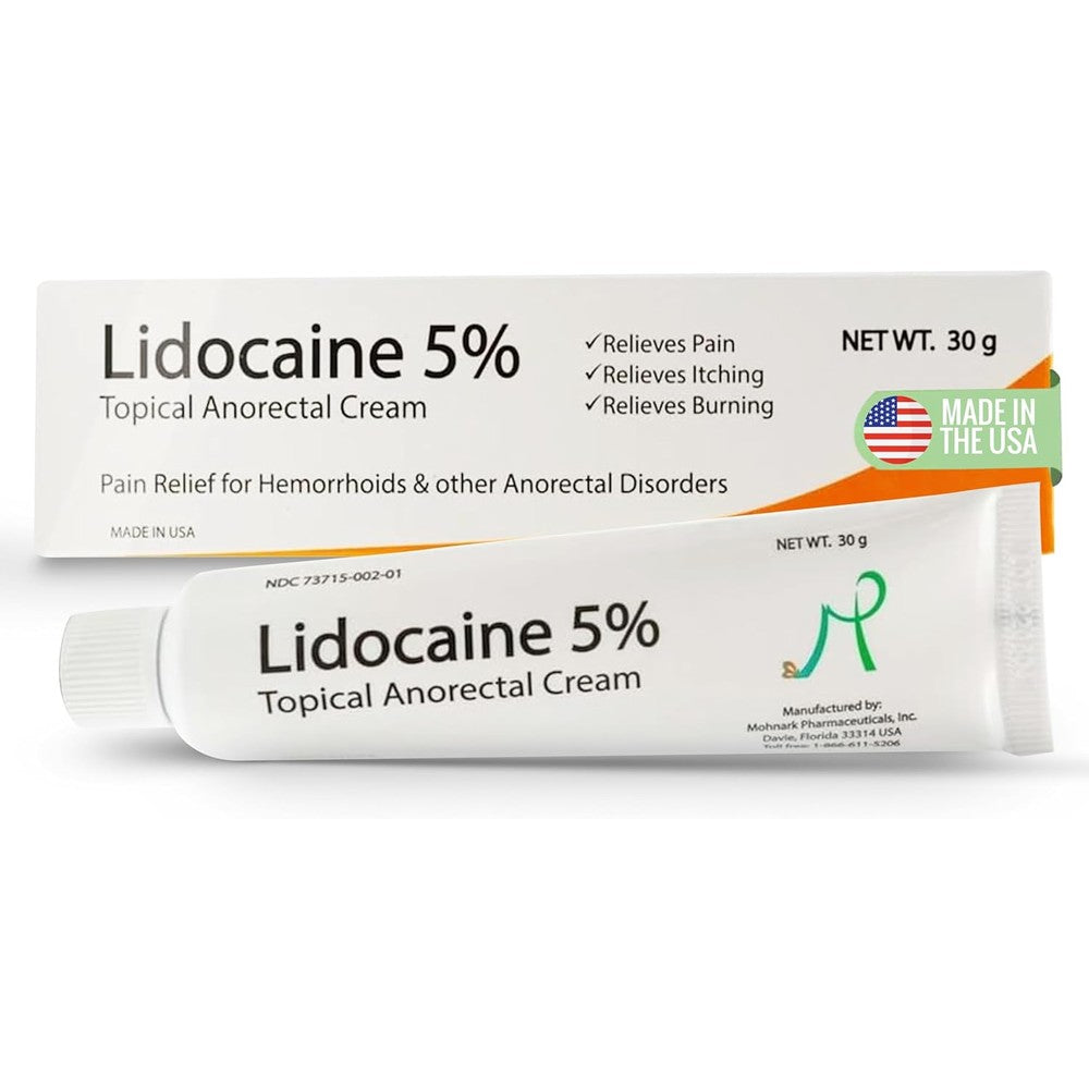 Mohnark Maximum Strength Lidocaine Hemorrhoid Treatment Cream front view of the 30 gram tube.