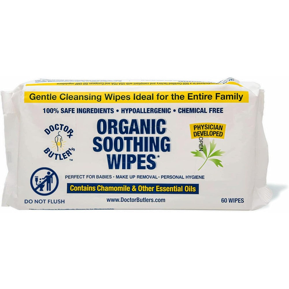 Doctor Butler's Soothing Wipes 60 Count front view packaging for sensitive skin care