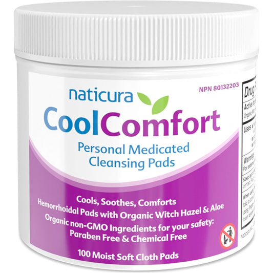 Naticura CoolComfort hemorrhoid relief cleansing pads front jar view for cooling relief