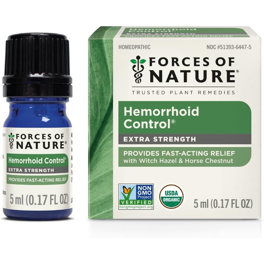 Forces of Nature Hemorrhoid Control Extra Strength 5ml bottle front view natural relief liquid