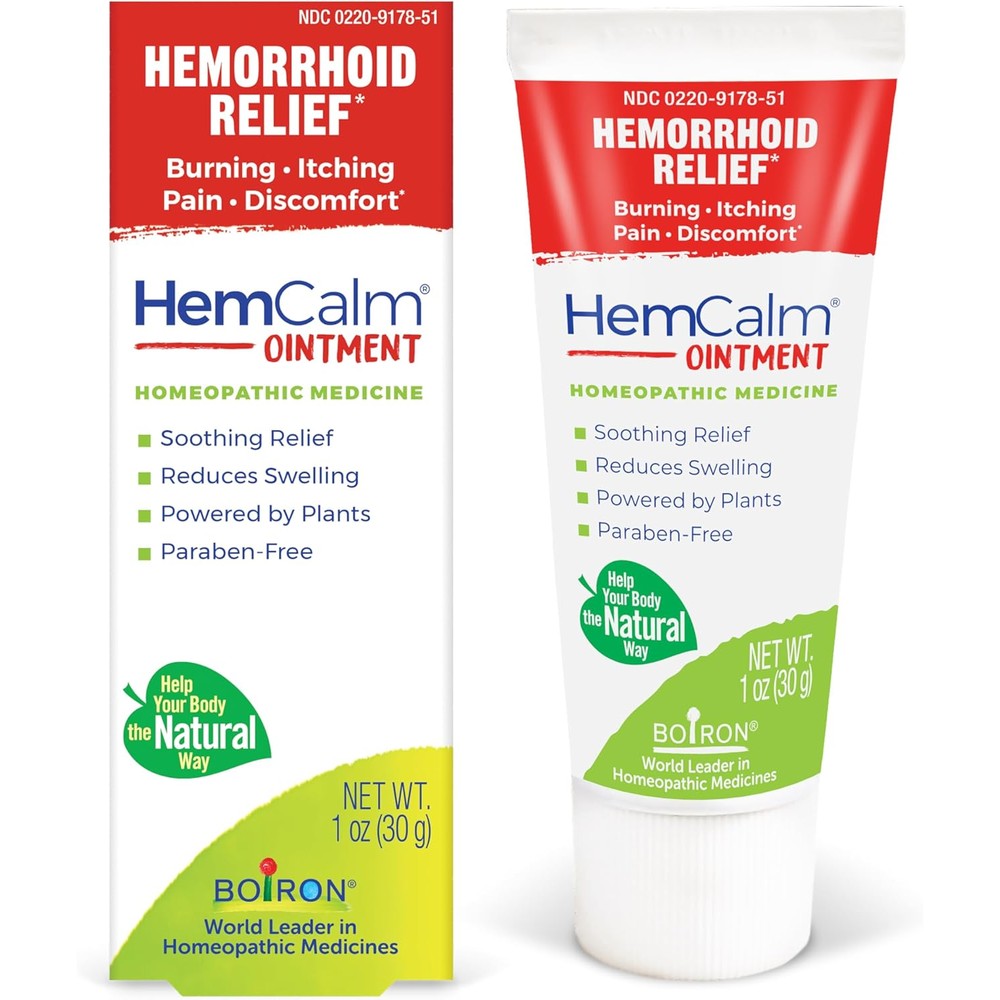 Boiron HemCalm Ointment front view packaging for homeopathic piles relief.