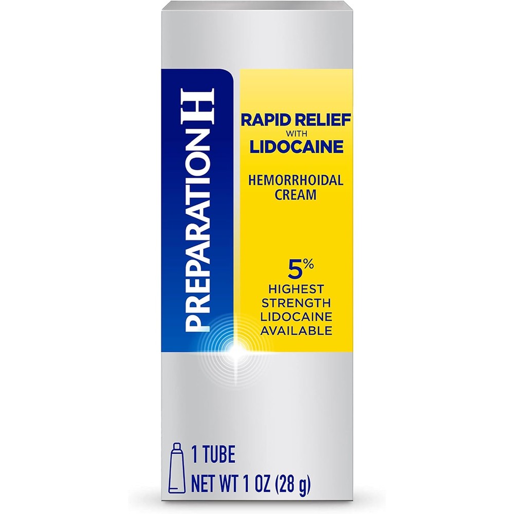 Preparation H Rapid Relief Hemorrhoid Cream front packaging showing lidocaine formula