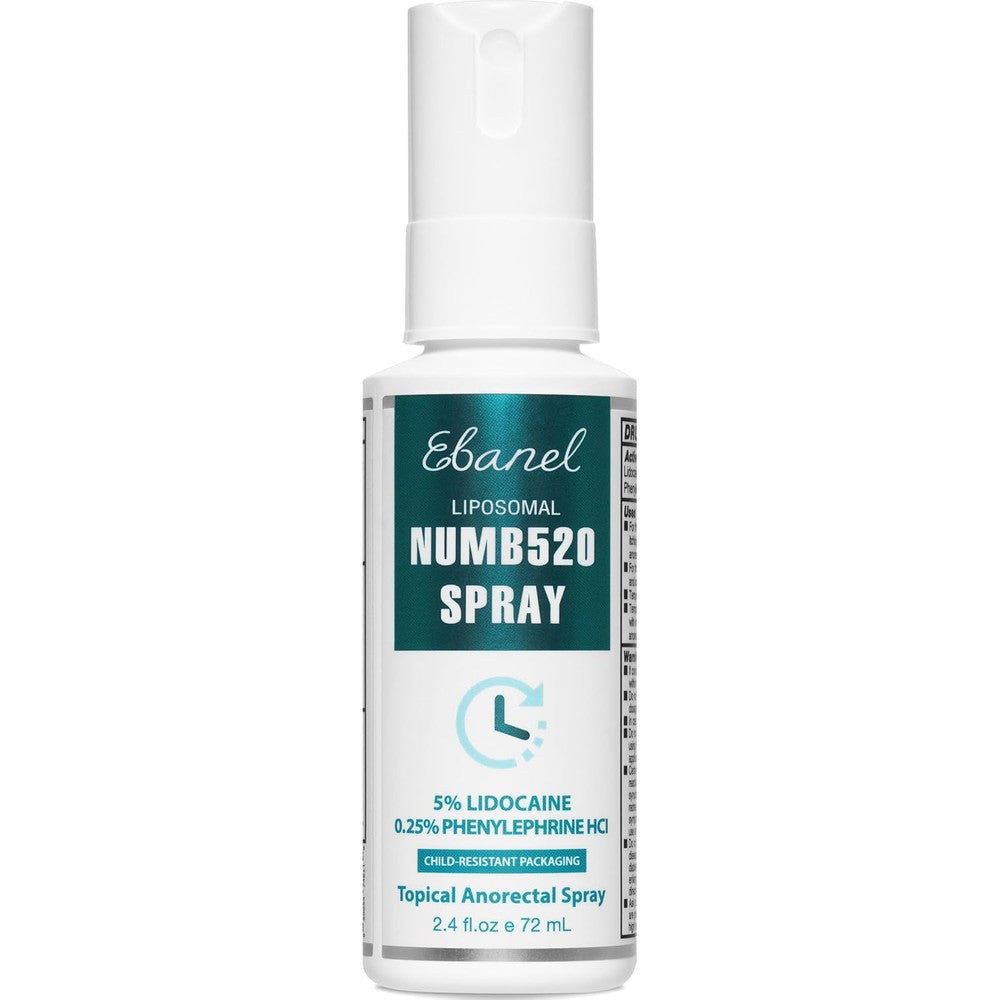 Ebanel Laboratories Numb520 five percent lidocaine spray front view bottle for topical pain relief
