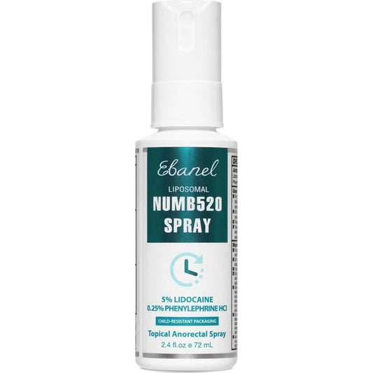 Ebanel Laboratories Numb520 five percent lidocaine spray front view bottle for topical pain relief