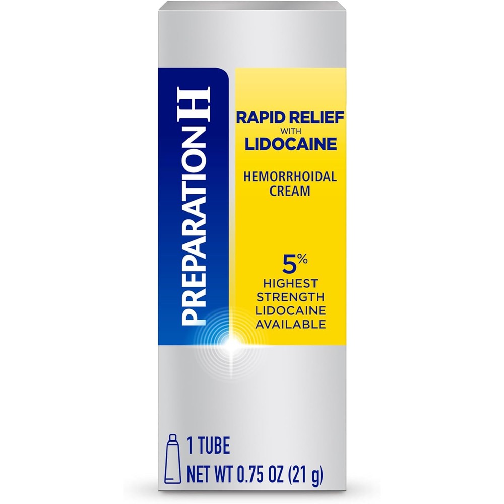 Preparation H Rapid Relief Hemorrhoid Cream with Lidocaine 0.75 Ounce tube front view for instant piles pain relief