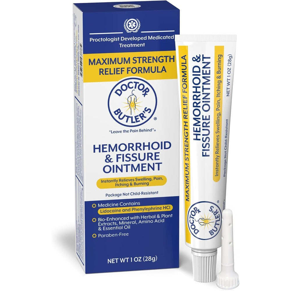 Doctor Butler's Hemorrhoid and Fissure Ointment front view packaging for piles pain relief