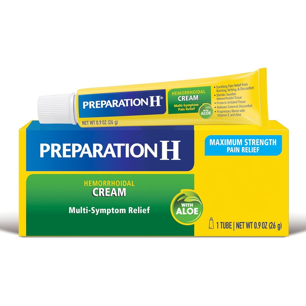 Preparation H Hemorrhoid Symptom Treatment Cream 0.9 Ounce front packaging view