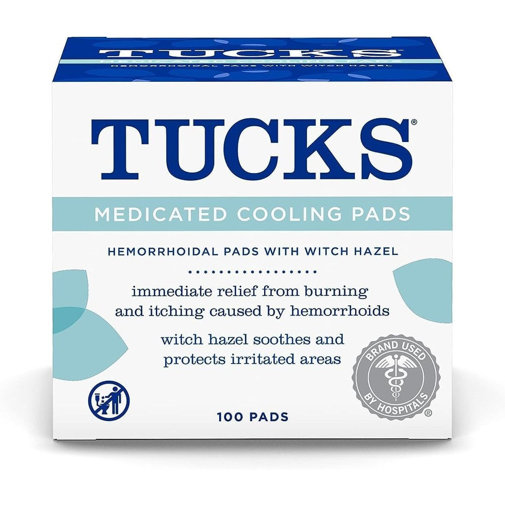 Tucks Medicated Cooling Pads 100 Count front packaging view for hemorrhoid relief