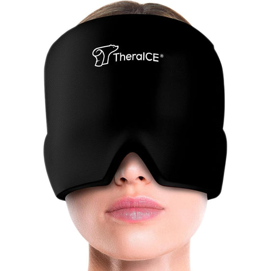 TheraICE Migraine Relief Cap front view worn on model