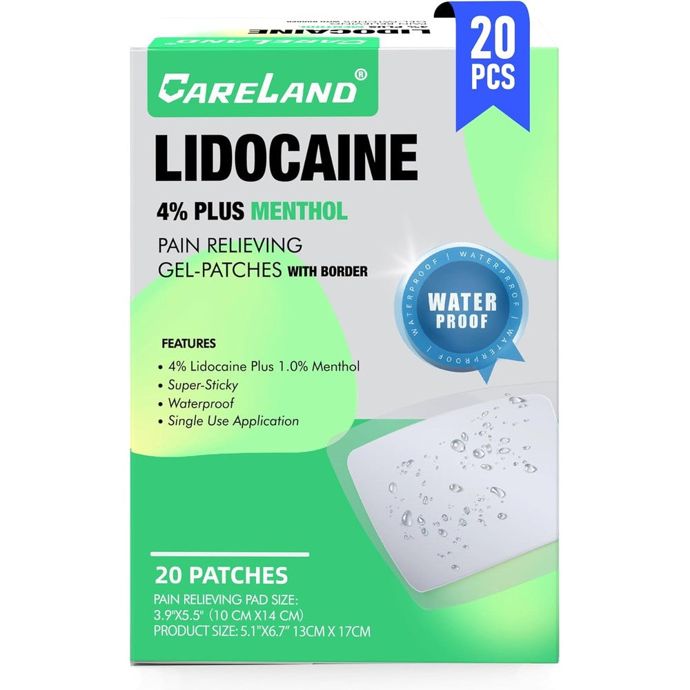 Careland Lidocaine Patches box front view showing maximum strength pain relief packaging