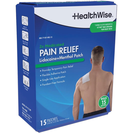 HealthWise Maximum Strength Lidocaine and Menthol Pain Relief Patch packaging front view