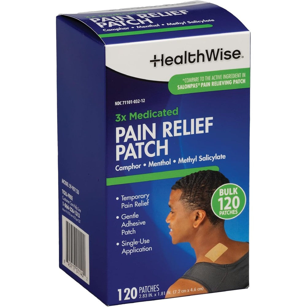 HealthWise Targeted Pain Relief Medicated Patch front packaging showing 120 count box for topical analgesia.