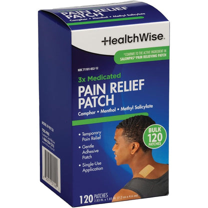 HealthWise Targeted Pain Relief Medicated Patch front packaging showing 120 count box for topical analgesia.