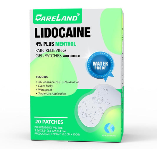 Careland 4 percent lidocaine knee patches front packaging view for maximum strength pain relief