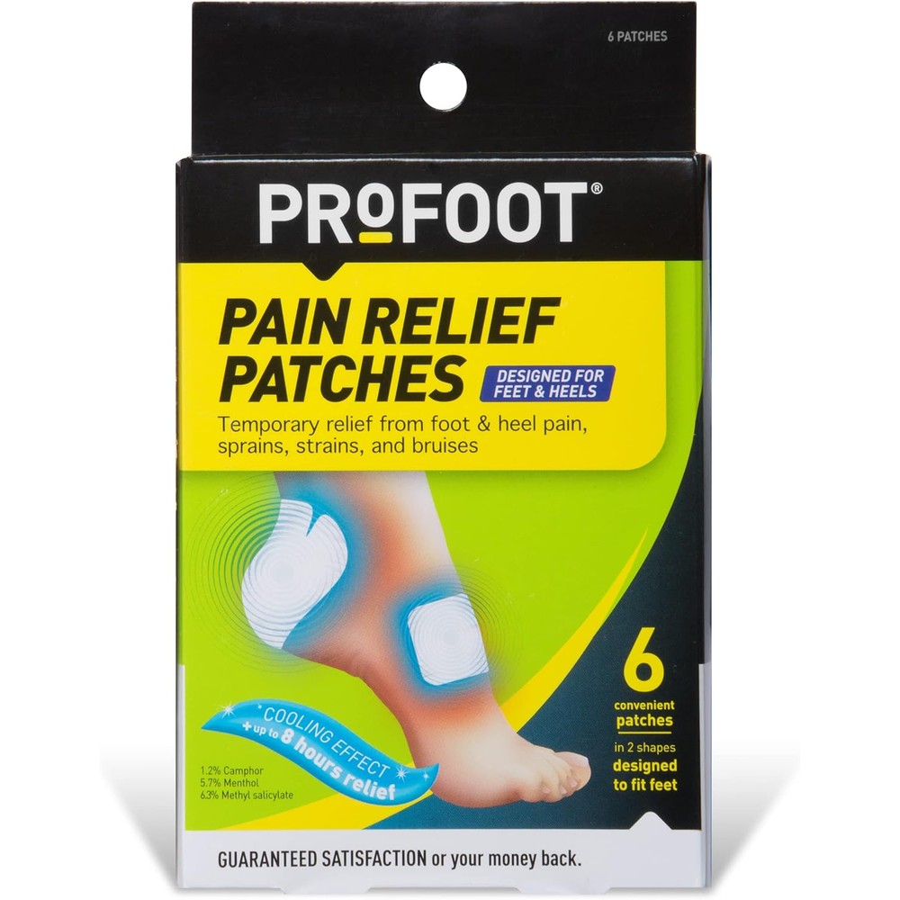 PROFOOT Pain Relief Patches front packaging view showing 6 count box for foot and heel pain relief.