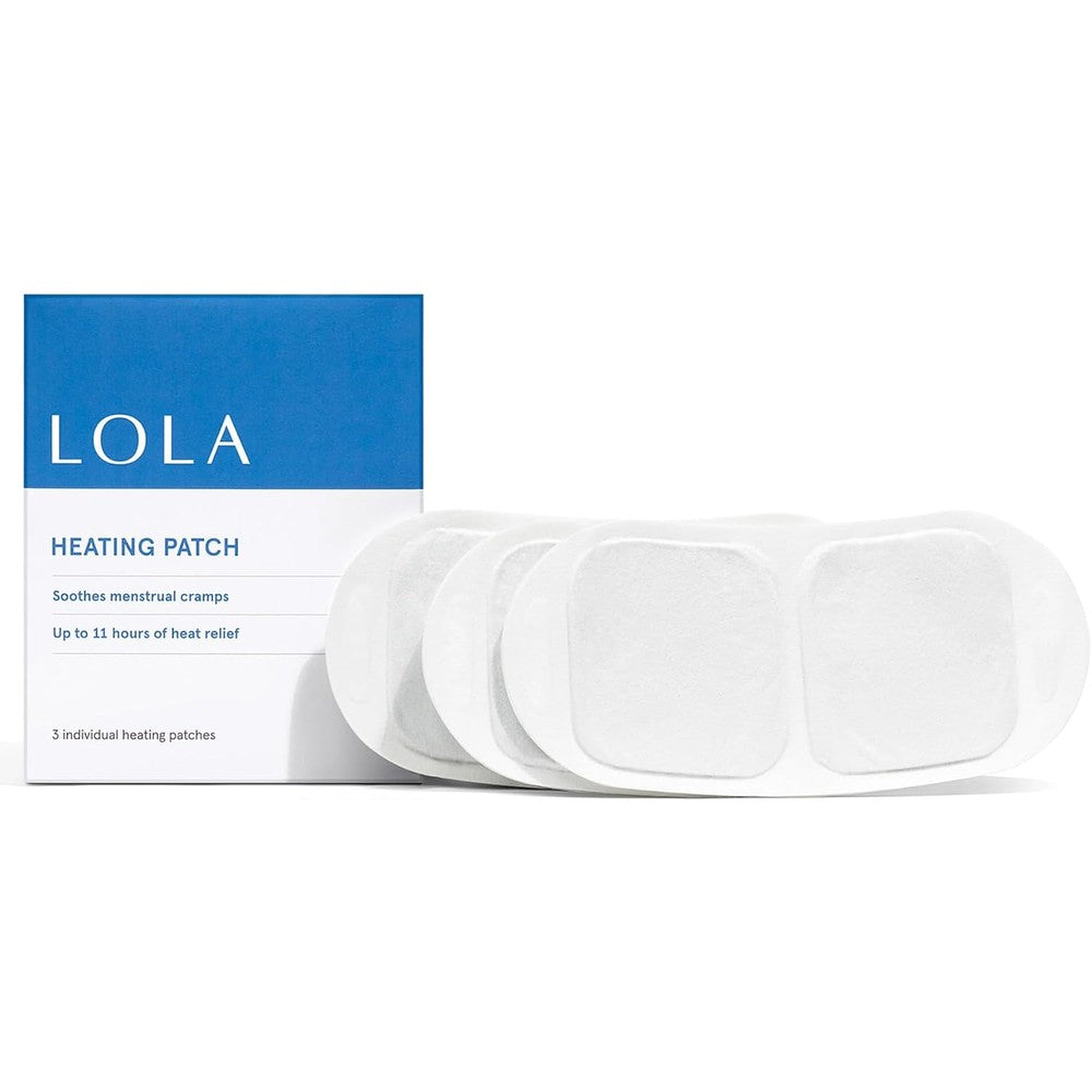 LOLA Heating Patches for Period Cramps 3 Count front view package showing natural heat therapy benefits