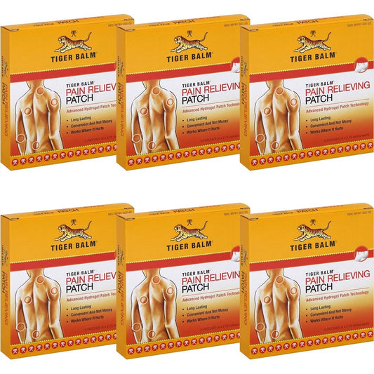Tiger Balm Pain Relieving Patch front packaging view for muscle ache relief