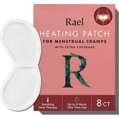 Rael Herbal Heating Patches front packaging view for premium period cramp relief