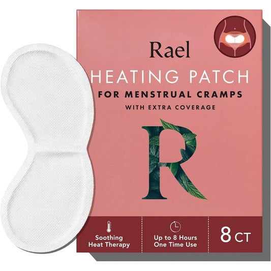 Rael Herbal Heating Patches front packaging view for premium period cramp relief