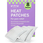 Pixie Cup period cramps menstrual pain relief heat patches packaging front view showing 3 count box