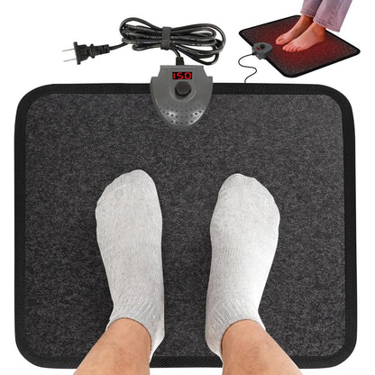 Hodeamy heated floor mat under desk foot warmer front view showing grey felt surface and digital controller