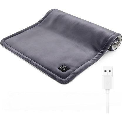 Comfheat USB Heating Pad front view showing the grey fleece fabric and attached power cable.