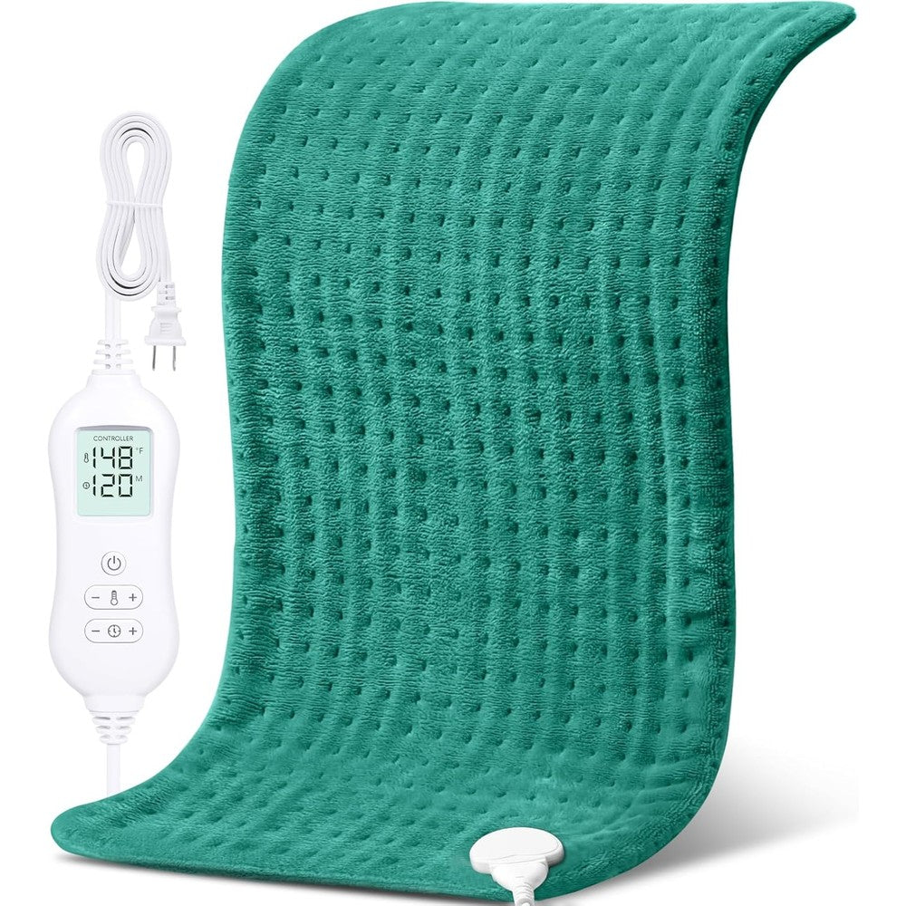 NOWWISH electric heating pad front view showing dark green microplush fabric.