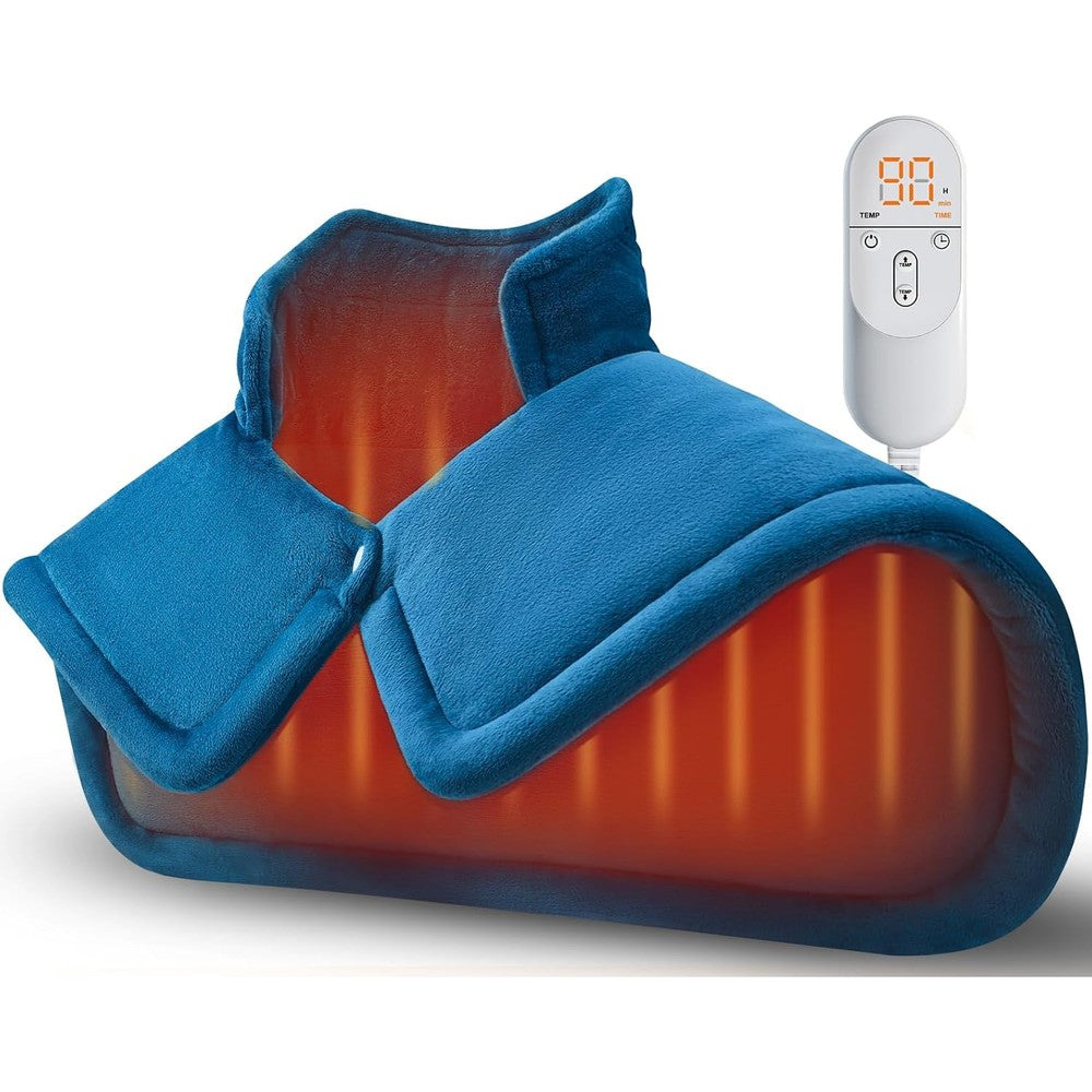 Errorless electric heating pad for neck and shoulder blue front view layout