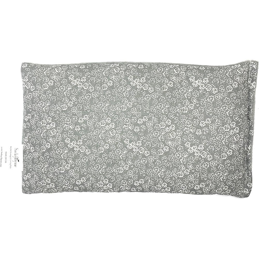 Sacksy Thyme Microwave Heating Pad front view of gray flaxseed compress pack