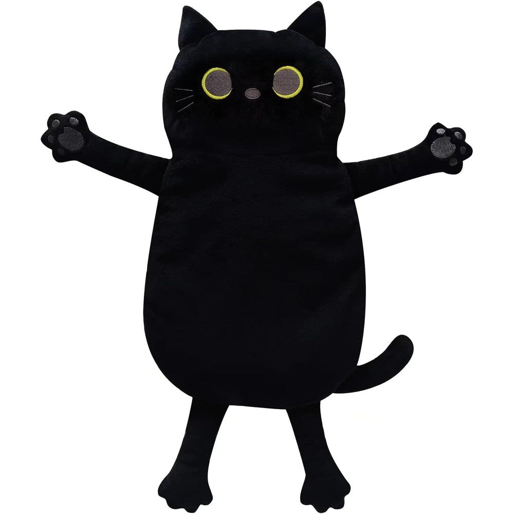 Cuckool microwave heating pad black cat front view showing plush fabric design