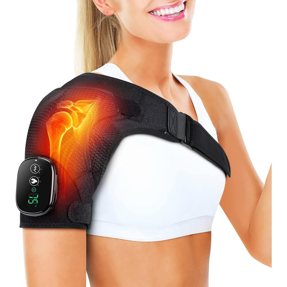 ERHIVORA cordless heated shoulder brace front view showing digital controller