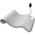 LANVA electric heating pad front view showing the gray velvety material and digital controller for period cramps relief.