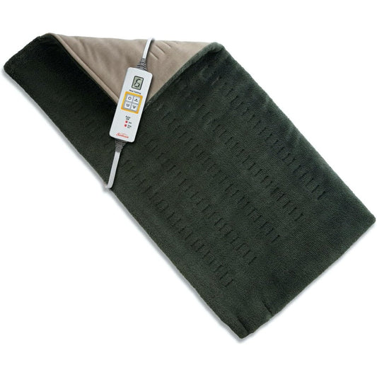 Sunbeam heating pad extra large green front view showcasing plush microplush texture.