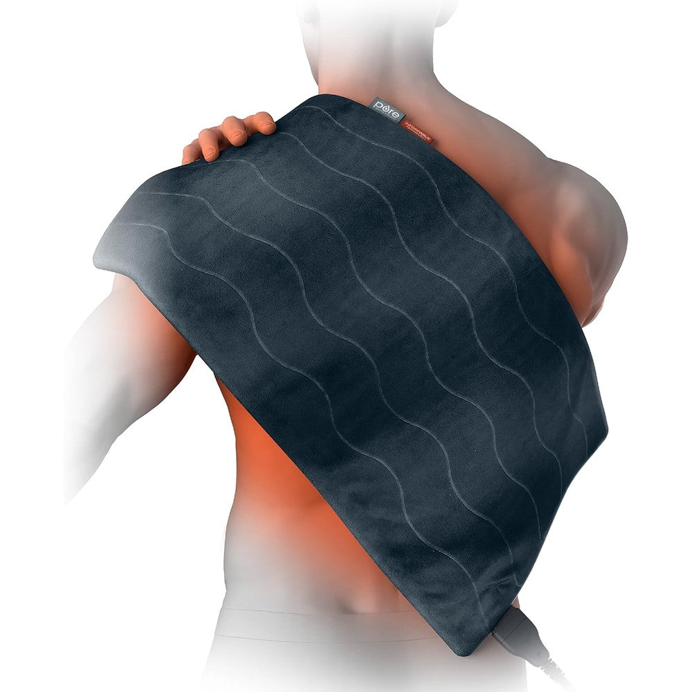Pure Enrichment PureRelief Pro Far Infrared XL Heating Pad front view showing the controller and iron gray fabric.