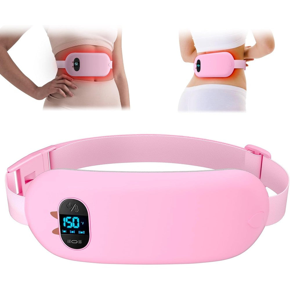 BouZaFoFa portable heating pad front view showing digital temperature display screen on pink shell