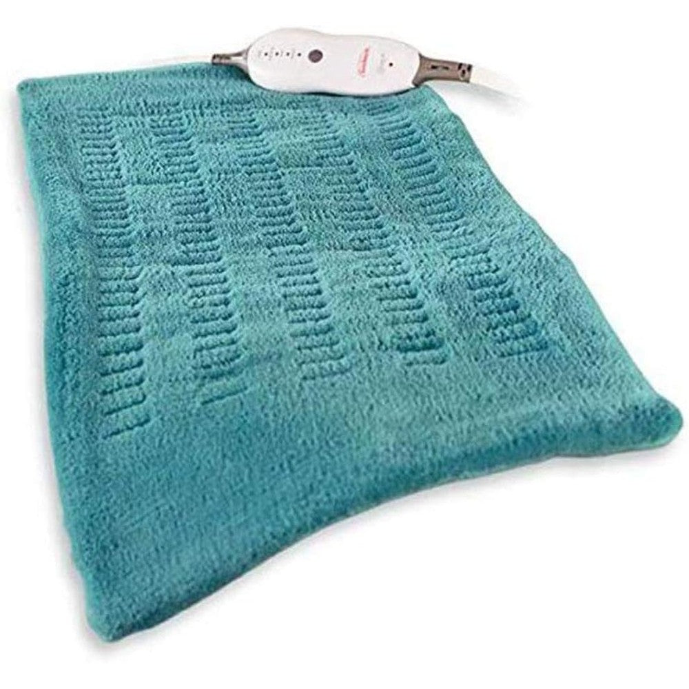 Sunbeam heating pad extra large teal color front view showing soft microplush fabric texture