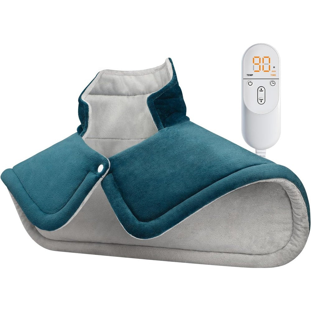 Leatigio weighted electric heating pad front view showing blue plush fabric