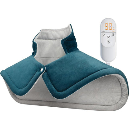Leatigio weighted electric heating pad front view showing blue plush fabric
